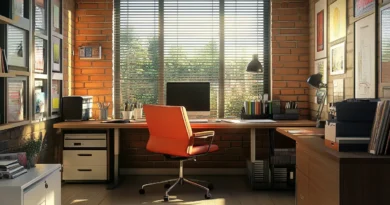 modern office set up - a bright window lights the room
